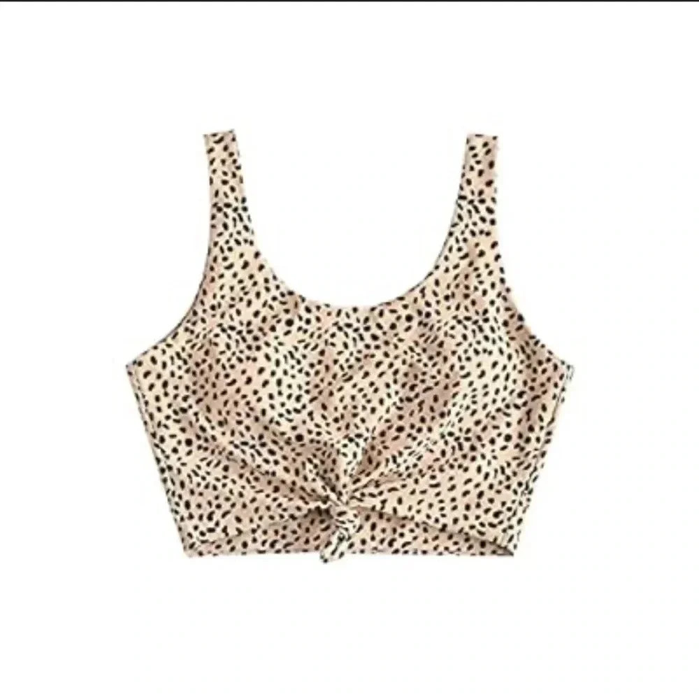 Zaful Women’s Tan‎ Leopard Print Tie front Bikini top Medium
